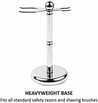 Parker Deluxe Chrome Safety Razor & Shaving Brush Stand – Weighted Chrome-Plated Display Stand for Safety Razors & Brushes (Handles up to 25 mm Knot Size)