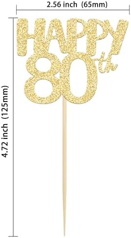 Gyufise 24Pcs Happy 80th Cupcake Toppers Gold Glitter Number 80 Cupcake Pick Decorations for 80th Birthday Celebrating Anniversary Party Cake Decorations Supplies