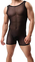 Men's See Throgh Stretch Sheer Mesh Sexy Lingerie One Piece Bodysuit Jumpsuits Underwear Wrestling Singlet Undershirt