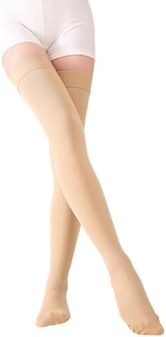 TOFLY® Medical Thigh High Compression Stockings for Women & Men, Closed Toe, Opaque, Firm 20-30mmHg Graduated Compression Socks with Silicone Band, Support for Varicose Veins, Edema, Travel,Beige L