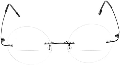 Fuisetaea Round Rimless Frame Bifocal Reading Glasses For Men Women +1.50 Titanium Alloy Lightweight Readers Eyeglasses