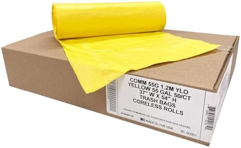 Ultrasac Heavy Duty 55 Gallon Yellow Trash Bags - (Value 50 Pack) - 1.5 MIL equivalent Industrial Strength Plastic 37" x 54" for 50-55 Gal Cans -Fits Toter, Rubbermaid Brute, Carlislie Bronco etc.