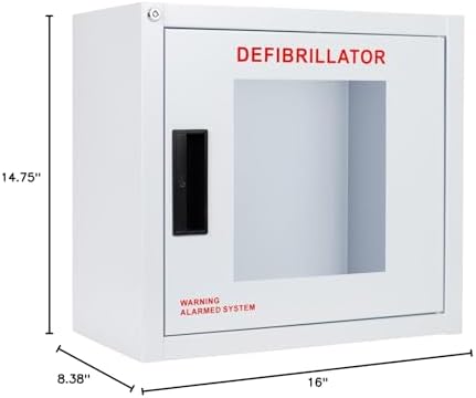 Standard, Alarmed AED Cabinet, Large. Fits All Defibrillators on the Market. Measures 14.75" H x 16" L x 8.38" D. Essential Storage for Indoor AEDs.