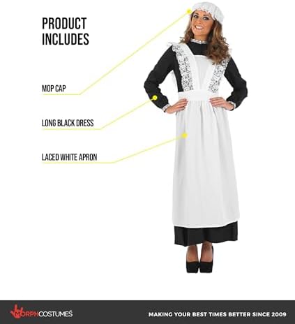 fun shack Victorian Maid Costume, Long Sleeve Dress for Women, Elegant Maid Outfit, Classic Victorian Style