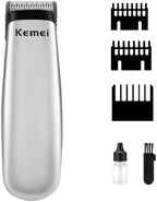KEMEI Mini Hair Trimmer Compact, Portable Cordless Clipper for Men and Women, Precision Haircut and Shaving Tool Silver, Battery Powered and Travel Friendly
