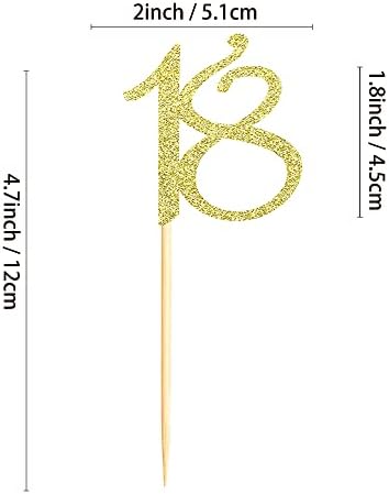 Sumerk 24PCS 18 Cupcake toppers Gold Glitter 18th Birthday Cupcake Picks Anniversary Party Decorations