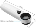 40X Handheld Magnifier Magnifying Glass Loupe Lens for Reading Jewelry Watch Repair Tool with 2 LED Light