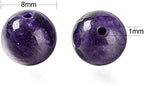BEEFLYING 100 Pcs 8mm Natural Charoite Gemstone Beads Round Stone Beads with Elastic Crystal Thread for DIY Stretch Bracelet Necklace Making Kit