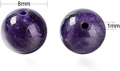 BEEFLYING 100 Pcs 8mm Natural Charoite Gemstone Beads Round Stone Beads with Elastic Crystal Thread for DIY Stretch Bracelet Necklace Making Kit