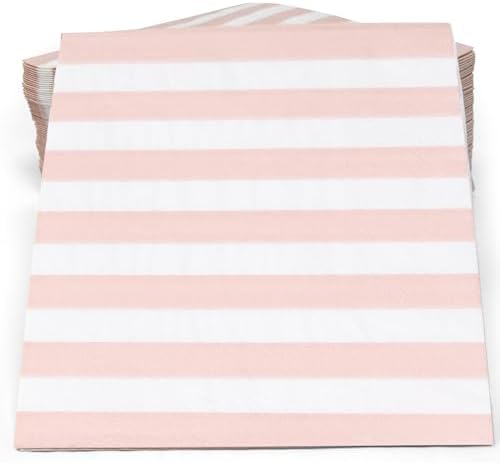 100 Pcs Pink & White Stripe Cocktail Beverage Napkins Disposable Paper Striped Dessert Napkin for Birthday Bridal & Baby Shower Party Supplies Decor