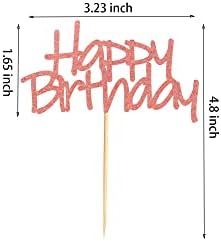 24pcs Happy Birthday Cupcake Toppers Pre-Assembled Rose Gold Glitter Cake Food Fruit Picks for Celebrating Birthday Party Decoration Supplies