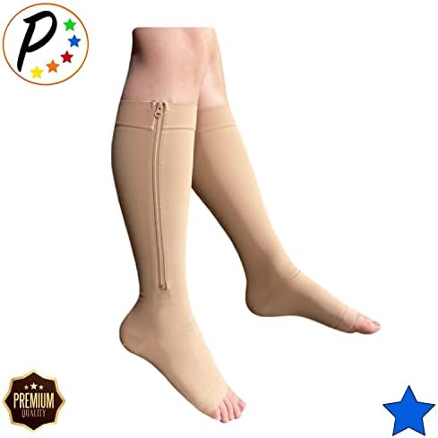 Presadee 30-40 mmHg Extra Firm Zipper Compression Leg Swelling Open Toe Socks