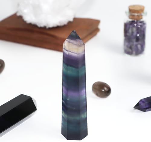 Fluorite Healing Crystals Wand, 3" Natural Crystals and Healing Stones, Polishing Reiki Energy Gemstones Crystal Points for Meditation Spiritual Decor Gifts for Women (Rainbow Fluorite-Large)