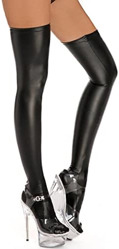 Panegy Women Leather Stockings Clubwear Thigh High Hosiery Shinny Metallic Stockings for Cosplay Party