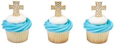 Gold Cross Cupcake Picks - 24 pcs