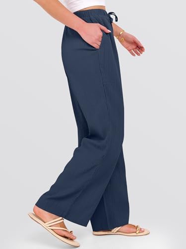 ANRABESS Women's Wide Leg Beach Pants Elastic Waist Lightweight Casual Flowy Palazzo Lounge Trousers with Pockets