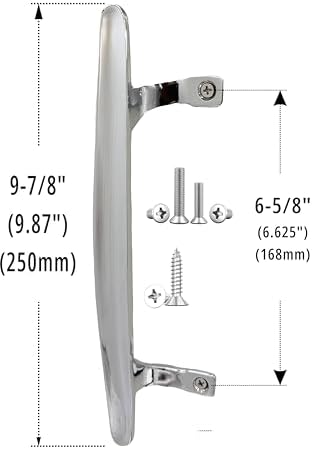 Sliding Patio Door Pull Handle,Diecast Zinc Alloy Heavy.Fits 6-5/8 inch Hole Spacing Diecast Durable and Beauty,Easy Installation,Sliding Glass Door Handle (02-Chrome Silver)