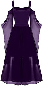 Halloween Dress for Women Renaissance Medieval Costume Sexy Lace Up Cold Shoulder Gothic Dress
