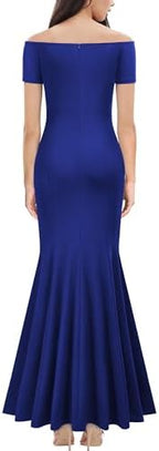 AISIZE Women's Elegant Off Shoulder Ruffle Formal Evening Long Dress