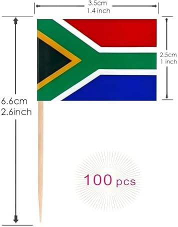 100 Pcs South Africa Flag South African Toothpick Flags, Cocktail Picks Mini Stick Cupcake Toppers Country Picks Party Decoration Celebration Cocktail Food Bar Cake Flags
