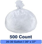 20-30 Gallon Trash Can Liners, 500 Count High Density Garbage Bags, 30'' x 37'', Clear, for Outdoor, Bathroom, Office, Recycling, Janitoria, Commercial and Industrial Use