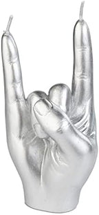 Gute Rock & Roll Hand Candle, Sign of the Horns Hand Gesture Candle, Gift for Music Lovers, Rockers, Bikers, Rock Lovers - 15x10cm (Silver)