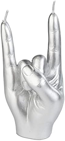 Gute Rock & Roll Hand Candle, Sign of the Horns Hand Gesture Candle, Gift for Music Lovers, Rockers, Bikers, Rock Lovers - 15x10cm (Silver)