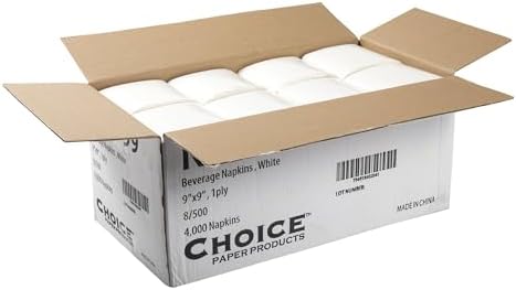 AmerCareRoyal 1-Ply Beverage Napkins - 4.5" x 4.5" - For Restaurants, Bars, and Catering, Bulk Disposable Cocktail Napkins, White, Pack of 4000