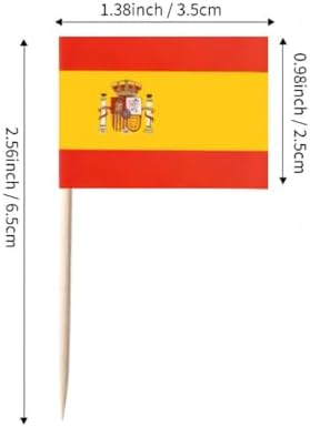 JAVD CYPS 100 Pcs Spain Flag Spanish Toothpick Flags, Small Mini Stick Cupcake Toppers Spanish Flags,Country Picks Party Decoration Celebration Cocktail Food Bar Cake Flags