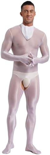 Men's Sheer Hooded Bodystocking Full Bodysuit Zentai Hollow Out Nylon Tights Jumpsuit