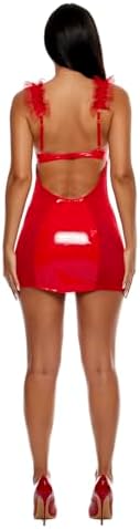 Forplay womens Show and Tulle Vinyl and Mesh Tulle Trim Chemise Lingerie Set - Red