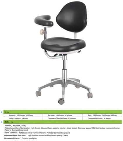 BONEW Dental Chair Assistant Stool Chair with Armrest PU Leather Height Adjustable Black