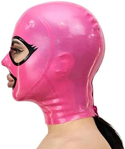 Pink Latex Hood Open Eyes and Mouth Back Zipper Rubber Mask Club Wear,As Picture,X-Large