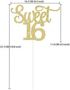 Gexolenu Gold Glitter Sweet 16 Cake Topper, 1 PCS, Anniversary Decoration