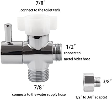 Bidet T Adapter with Shut off Valve,Metal T Valve for Bidet 7/8” X 7/8” X 1/2”or 3/8”,Tee Connector Bidet Attachment for Toilet