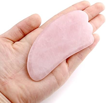 Jovivi Natural Rose Quartz Stone Gua Sha Scraping Massage Tool, Wing-Shape Healing Crystal Guasha Board Facial Massager Traditional Scraper Tool