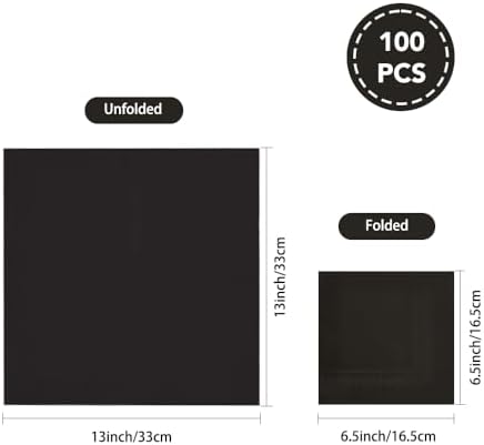Ottin 100-pack Black Paper Dinner Napkins, 3-Ply 6.5 x 6.5 Inch Disposable Luncheon Napkins for Birthday, Wedding, Party, Valentine's Day, Eater, Graduation, Labor Day