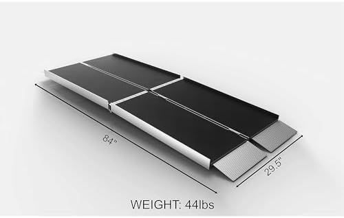 EZ-ACCESS Suitcase Trifold Portable Aluminum Folding Wheelchair Ramp with Non Slip Applied Surface, Self-Adjusting Bottom Transition Plates, Heavy Duty 800 lbs, for Home Steps & Doorways, 7-Foot