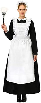 Traditional Maid Costume For Adults | Includes Black Dress With White Collar And Back Zipper, Apron, And Bonnet