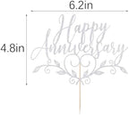 Glitter Happy Anniversary Cake Topper,Wedding Anniversary Cake Toppers, Happy Anniversary Party Decorating supplies (silver)