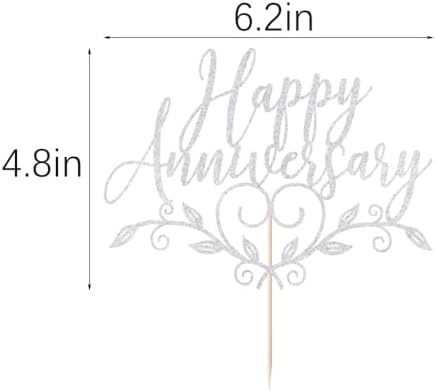 Glitter Happy Anniversary Cake Topper,Wedding Anniversary Cake Toppers, Happy Anniversary Party Decorating supplies (silver)