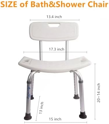 Bath Shower Safety Chair Seat with Backrest, Adjustable and Anti-Slip Bench Bathtub Stool for Elderly or Seniors (White ShowerChair with Backrest, White)
