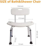 Bath Shower Safety Chair Seat with Backrest, Adjustable and Anti-Slip Bench Bathtub Stool for Elderly or Seniors (White ShowerChair with Backrest, White)