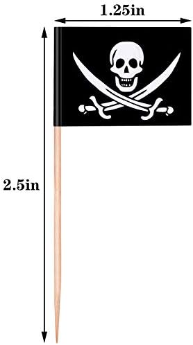 YGAOHF 110 Pieces Pirate Flag Toothpicks - Cute Pirate Party Decorations, Small Halloween Pirate Cupcake Toppers for Food, Appetizer, Cocktail, Fun Halloween Party Decorations
