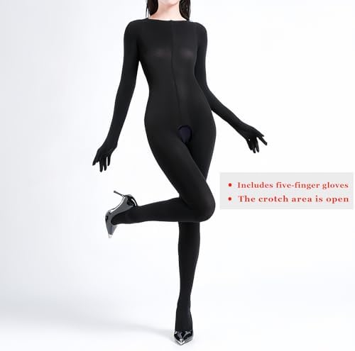 Body Stockings for Women Long Sleeve Full Body Bodysuit Includes Five Finger Glove Bodystocking Velvet 120D