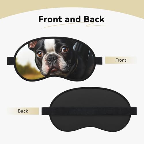 Puppy Dog Boston Terrier Sleep Mask for Women Men Soft Travel Eye Mask with Adjustable Straps Sleeping Eye Shade Cover for Travel Yoga Nap Sleeping