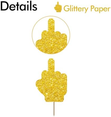 24PCS Middle Finger Cupcake Toppers, Divorce Party Cake Decorations, Funny Dessert Dessert Picks, Women Birthday Party Decoration - Gold Glitter
