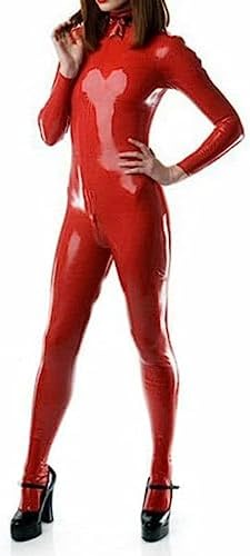 Handmade Neck Entry Double Shoulders Zipper Women's Full Body Latex Tight Jumpsuit Rubber Costumes,Red,3X-Large
