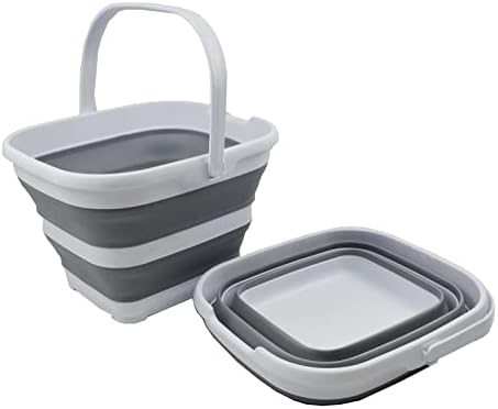 SAMMART 10L (2.6 Gallon) Collapsible Rectangular Handy Basket/Bucket (White/Grey (Set of 2))