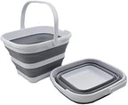 SAMMART 10L (2.6 Gallon) Collapsible Rectangular Handy Basket/Bucket (White/Grey (Set of 2))
